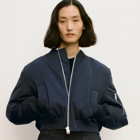 BLOGGER'S FAVE! Zara Short Bomber Jacket Navy Blue NWT - Picture 4 of 10